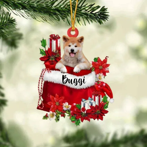 Miniatura 14 de Perro Akita Inu personalizado en bolsa de regalo, adorno de Navidad, nombre personalizado, regalo para amantes de los perros, familia, Navidad