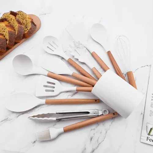 Miniatura 4 de 1 cucharón de sopa de silicona blanca con mango de madera, utensilios de cocina resistentes al calor, cuchara grande antiadherente para servir 1