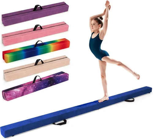 Miniatura 11 de Giantex Haz de equilibrio de 7/8/9 pies, haz de gimnasia plegable con asas de transporte, base de goma antideslizante para niños, haz de gimnasia