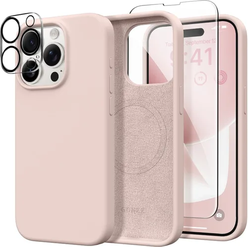 Miniatura 177 de GONEZ Funda de silicona para iPhone 14 Pro Max, compatible con MagSafe, con protector de pantalla + protector de lente de cámara, silicona líquida a
