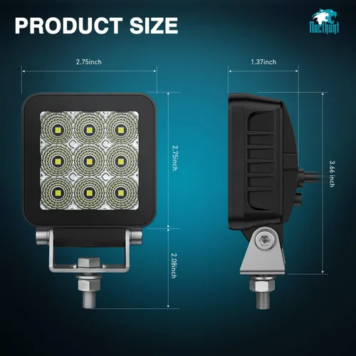 Miniatura 2 de Nilight Focos LED 2 PCS 3 Pulgadas 9LED Haz de Inundación Súper Delgados Cuadrados Luces de Conducción Lateral Offroad para Zanjas con EMC Integrado