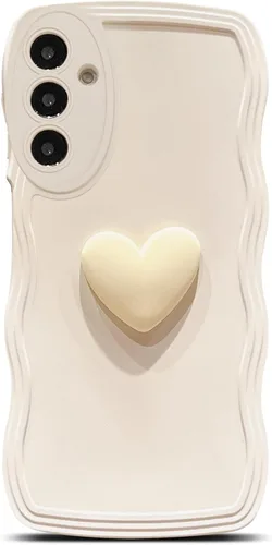 Miniatura 29 de Funda para Samsung Galaxy S22 para mujer, linda funda Kawaii 3D Love Heart color sólido rizado ondulado lente de cámara cubierta a prueba de golpes