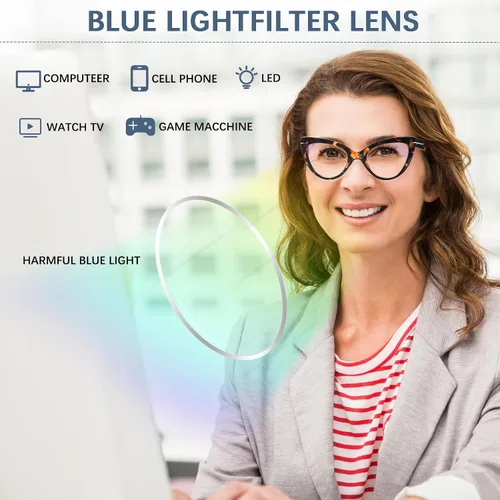Miniatura 4 de Pack de 6 gafas de moda de ojo de gato para mujer con bloqueo de luz azul, bisagras de resorte extra grandes, lentes para computadora