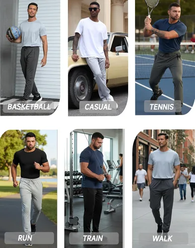 Miniatura 6 de RPOVIG Pantalones deportivos para hombre, paquete de 3 bolsillos con cremallera, pantalones deportivos para hombre, ropa de entrenamiento atlético