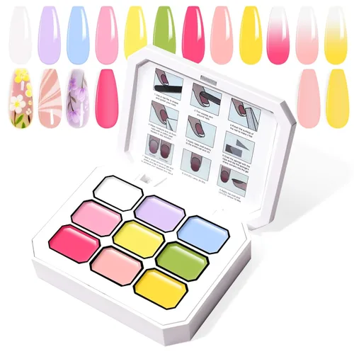 Miniatura 27 de Juego de esmaltes de gel con gradiente, 9 colores ombre, esmalte de gel para uñas rojo, marrón, azul claro, rosa, esponjado para pigmento, Pat Aura