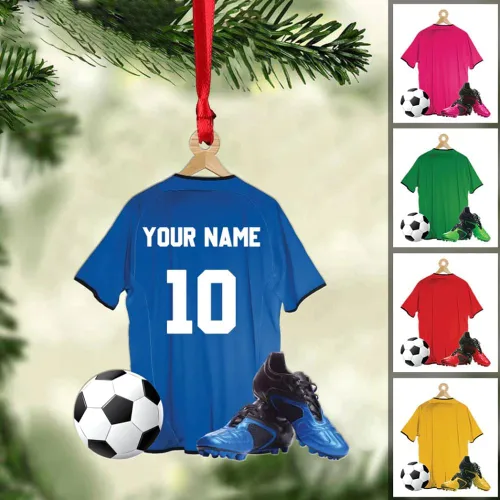 Miniatura 23 de Adorno de fútbol personalizado, adorno de Navidad de jugador de fútbol personalizado con nombre y número, regalo deportivo único para hombres
