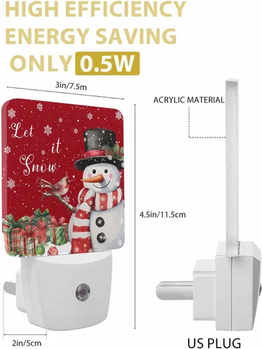 Miniatura 9 de Luces nocturnas de Navidad que se enchufan a la pared, luz nocturna roja con enchufe de muñeco de nieve y pájaro con sensor de luz del atardecer al