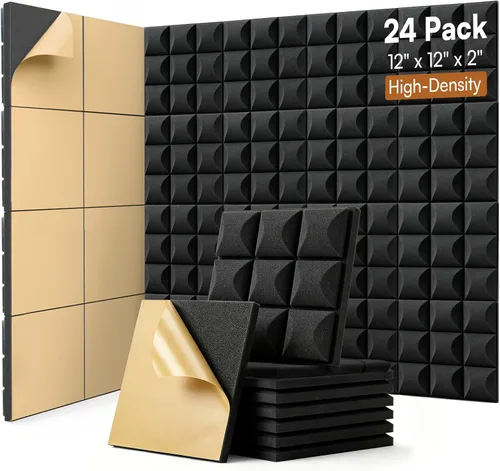 Miniatura 27 de SODOCT - Paquete de 12 paneles acústicos grandes, 47.2 x 23.6 x 0.4 pulgadas, paneles a prueba de sonido para paredes, paneles de absorción de Negro