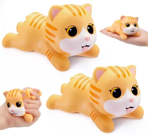 Hungdao 2 piezas de juguetes para el estrés de gato naranja atigrado de espuma de poliuretano para gatos, juguetes sensoriales para apretar,