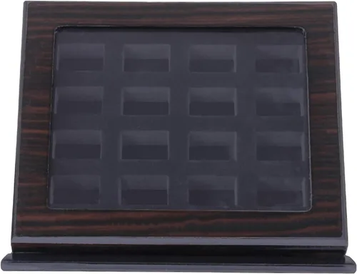 Miniatura 4 de Vitrina de anillo de campeonato, caja de madera para anillos deportivos (16 ranuras, inclinada, negro)