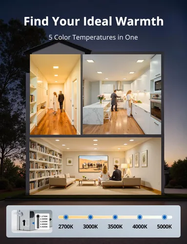 Miniatura 2 de Paquete de 2 luces LED empotrables cuadradas de 8 pulgadas, 5CCT seleccionables para remodelación de cocina, luz descendente delgada sin lata IC