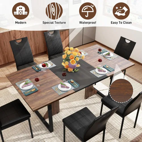 Miniatura 8 de Mesa de comedor grande de 70 pulgadas para 4, 5, 6 personas, mesa de comedor de cocina de granja con mesa de madera marrón, mesas de comedor Blanco