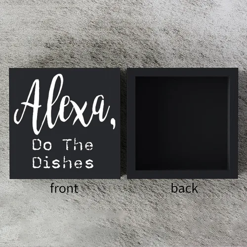 Miniatura 3 de Placa de madera graciosa para cocina, signo de caja de madera Alexa Haz los platos, signo de caja de madera de arte rústico para estante de casa