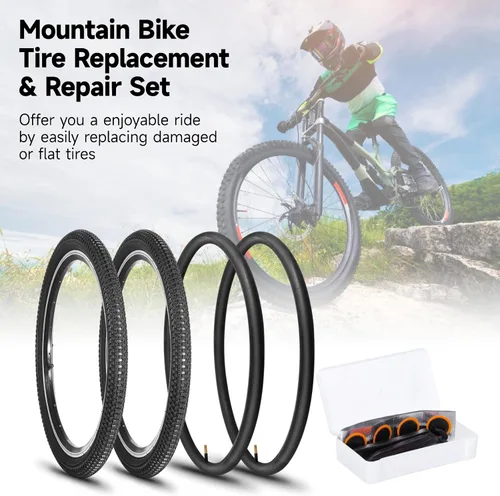 Miniatura 2 de Juego de neumáticos y tubos de bicicleta de 20 x 1.95, paquete de 2 neumáticos de bicicleta de montaña de 20 pulgadas con tubos interiores de 20 x