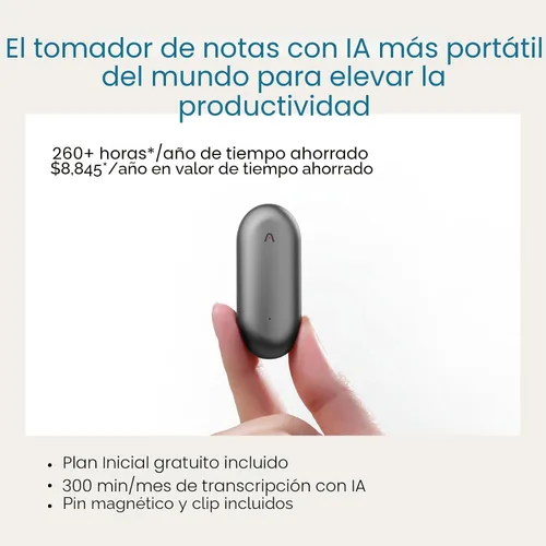Miniatura 10 de Plaud Grabadora de voz NotePin, grabadora de voz AI, tomador de notas AI, transcribir y resumir AI, compatible con 112 idiomas, para reuniones, Gris