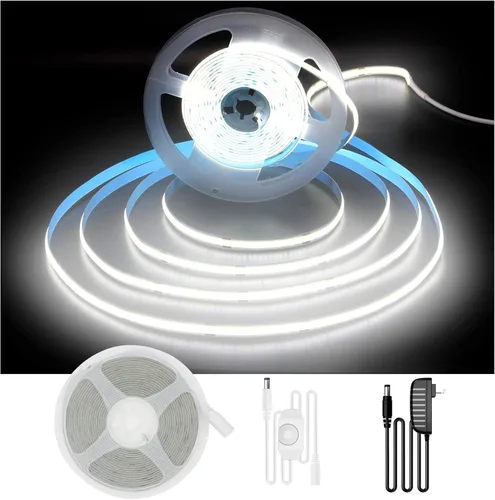 DAYBETTER Tira de LED COB, 16.4 pies de tira de luces LED blancas, tira de luz LED regulable 6500K blanco brillante del día, 24V, 1600LEDs, cinta de