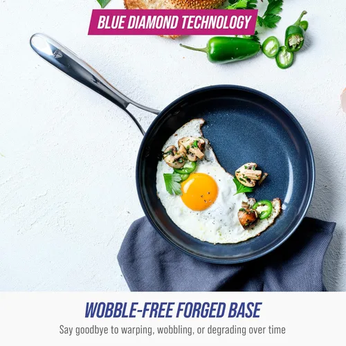 Miniatura 5 de Blue Diamond Cookware Sartén Antiadherente de Cerámica Anodizada Dura, Sartén Skillet de 8 Pulgadas, Sin PFAS, Apto para Lavavajillas, Apto