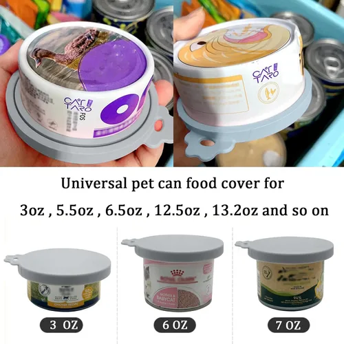 Miniatura 2 de Cuchara para Latas de Comida para Mascotas y 3 Tapas para Latas Espátula Abridor con Forma de Pata Linda Cuchara para Comida Húmeda de Gato Gris