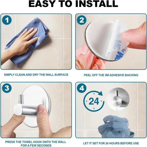 Miniatura 6 de Ganchos para Toallas de Baño (Paquete de 4) Gancho Adhesivo para Toallas Ganchos de Ducha para Interior de Ducha - Ganchos Adhesivos de Pared
