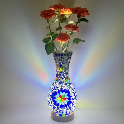 Lámpara de mesa turca marroquí con mosaico, jarrón de vidrio hecho a mano con base de madera, iluminación decorativa para dormitorio, sala de estar,