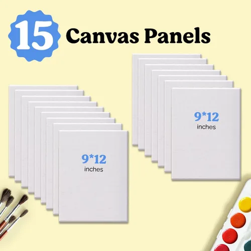 Miniatura 2 de Chalkola - Paneles de lienzo para pintar 9x12 pulgadas (paquete de 15) para pintura acrílica y arte al óleo, tablas de 100% algodón imprimadas, sin