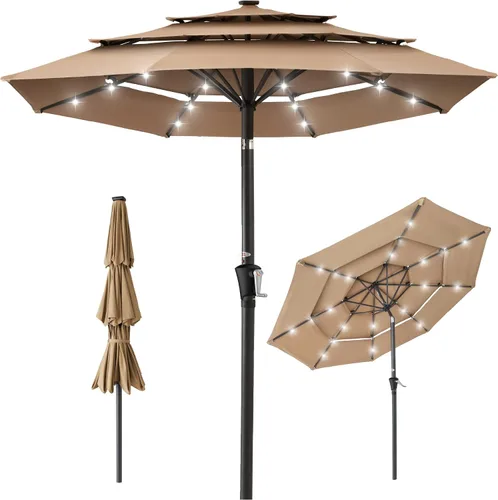 Miniatura 46 de Best Choice Products - Sombrilla solar de 10 pies de 3 niveles para patio, sombrilla de sol para exteriores, mercado, patio trasero, terraza, junto