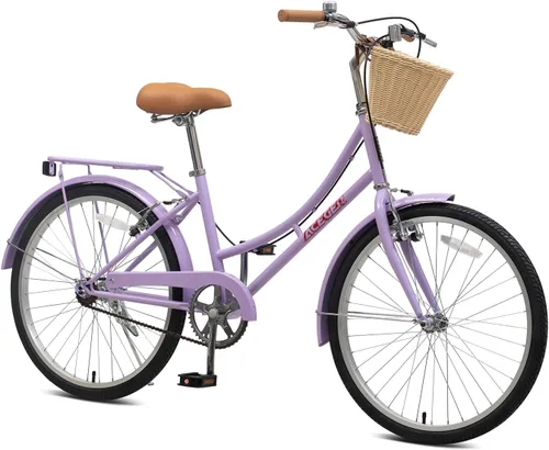 Miniatura 12 de ACEGER Girls Bike with Rattan Basket for 10+ Years, 24" 26" 1 & 7 Speed Comfort Commute Bicycle, Included Dual Brakes & Seat Rack, Adjustable