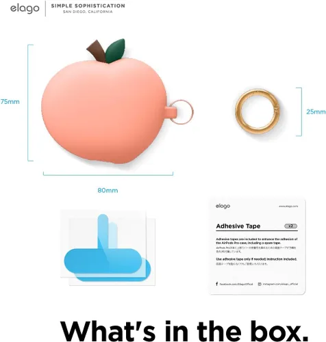 Miniatura 7 de elago Peach - Funda compatible con Apple AirPods Pro, diseño 3D con llavero, soporta carga inalámbrica (melocotón)