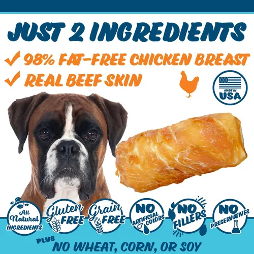 Miniatura 4 de Texas Pet Company Golosinas de pollo para perros, suaves, crujientes y masticables para perros envueltas en cuero crudo, golosinas grandes