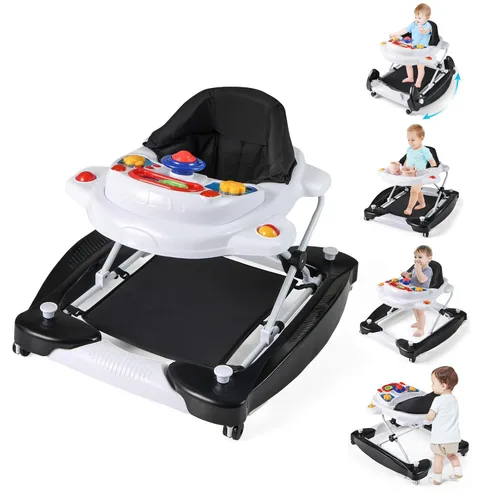 Miniatura 11 de BABY JOY Andador de bebé 6 en 1, andador de bebé plegable con ruedas, altura ajustable, música, luces, modo saltador y mecedora, andadores de bebé