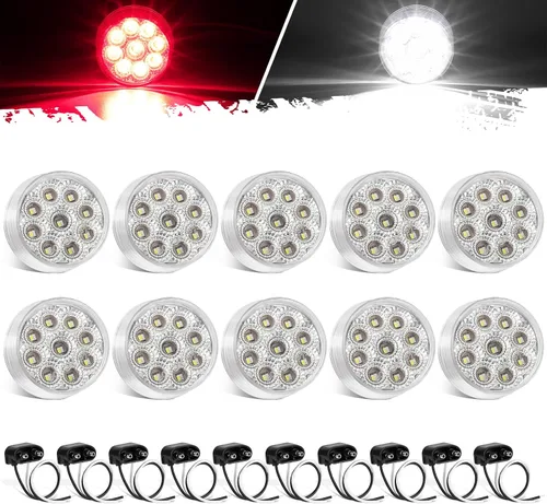 Miniatura 9 de Partsam 10 luces marcadoras redondas de doble revolución de 2 pulgadas, 9 LED, luces laterales ámbar a luces auxiliares azules para camión de ámbar