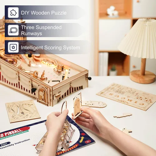 Miniatura 3 de ROKR Máquina de pinball en miniatura, rompecabezas de madera 3D para adultos, kits de modelo de madera DIY para adultos, regalos de juguete
