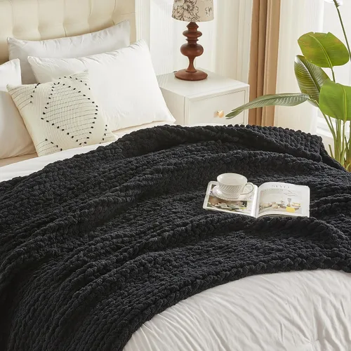 Miniatura 9 de Carriediosa Manta de Punto Grueso 50" x 60", 100% Hecha a Mano, Grande con Hilo de Felpilla en Bucle, Mantas Suaves y Esponjosas para Sofá, Cama