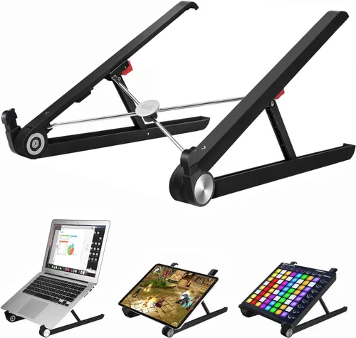 Miniatura 8 de SAIJI Soporte para computadora portátil para escritorio, elevador estable para laptop con alfombrilla de mouse plegable, soporte de computadora