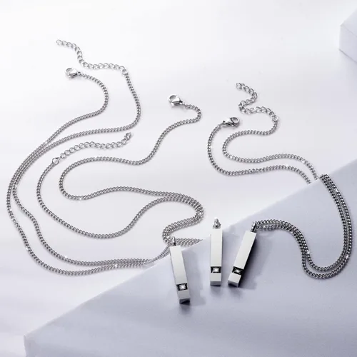 Miniatura 2 de Paquete de 3 collares de urna para cenizas, joyería conmemorativa de cremación para cenizas, urna de barra de circonita cúbica, colgante de urna