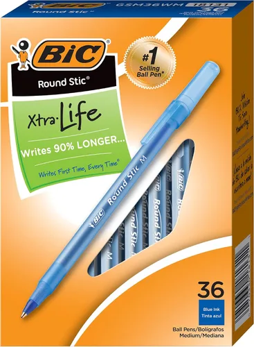 Miniatura 2 de BIC Round Stic Xtra Life - Bolígrafos azules, punta media (0.039 pulgadas), paquete de 36 bolígrafos a granel, barril redondo flexible
