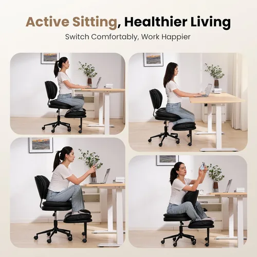 Miniatura 3 de Silla de oficina extra ancha y alta con patas cruzadas, asiento de nube profundamente acolchado, soporte ergonómico para respaldo, altura ajustable