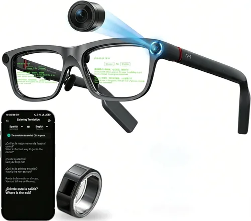 Lentes inteligentes AR con pantalla de visualización, cámara HD integrada y control de anillo, lentes de teleprompter de privacidad AI HUD para