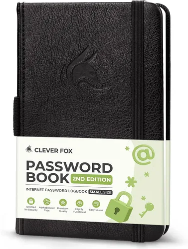 Clever Fox Libro de contraseñas de segunda edición pequeño – Guardián de contraseñas de bolsillo con pestañas alfabéticas – Cuaderno de direcciones