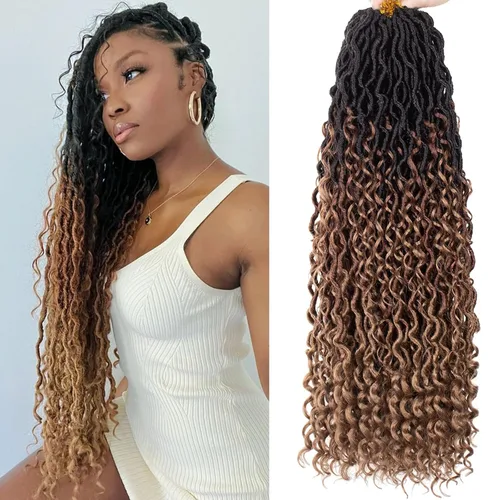 Miniatura 37 de Extensiones de cabello sintético de ganchillo de 24 pulgadas con extremos rizados, extensiones de cabello sintético con extremos rizados, trenzas