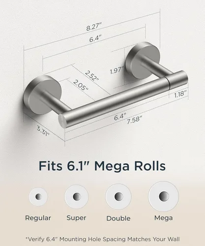 Miniatura 105 de FORIOUS Soporte de pared para papel higiénico, soporte de rollo de papel higiénico de doble poste giratorio de acero inoxidable para baño, Blanco