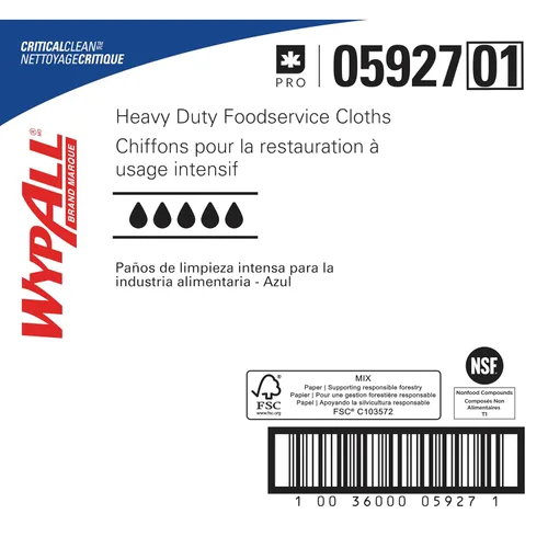Miniatura 3 de WypAll CriticalClean Paños de limpieza de alto rendimiento para servicio de alimentos (05927), Toallas plegadas en cuartos, azul