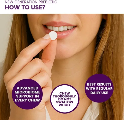 Miniatura 7 de Suplemento probiótico y prebiótico masticable Akkermansia NOVO 2.0 con HMO, apoya el microbioma intestinal y oral, suplementos para la salud
