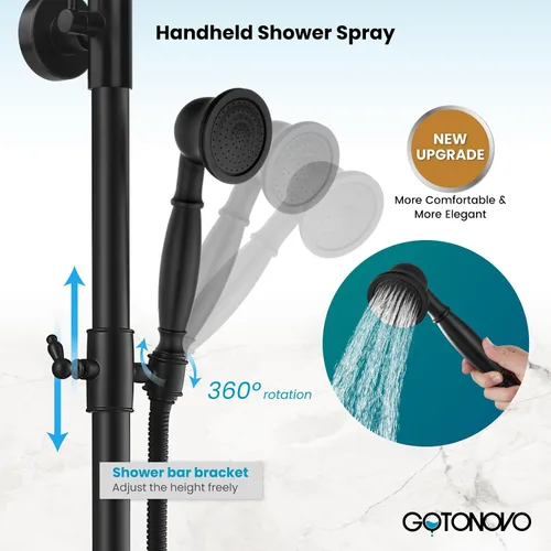 Miniatura 4 de gotonovo Juego de grifería de ducha de baño expuesto, accesorio de ducha, cabezal de ducha tipo lluvia de 8 pulgadas, ducha de mano, mango cruzado