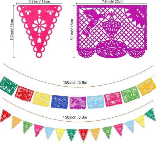 Miniatura 2 de Qpout Paquete de 4 carteles de decoración de fiesta mexicana, guirnalda de fieltro del día de los muertos, colorido cartel mexicano para fiesta
