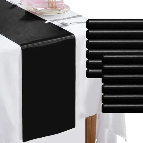 Miniatura 7 de Paquete de 2 caminos de mesa negros de 12 x 108 pulgadas, camino de mesa rectangular de seda satinada suave para bodas, banquetes, decoración