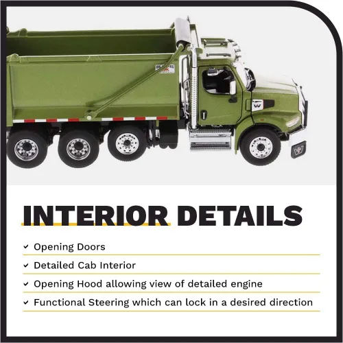 Miniatura 4 de 1:50 Western Star Tándem con eje empujador y carrocerías buey vertedero de estampida – Capó de apertura, motor diesel Detroit, puertas de apertura