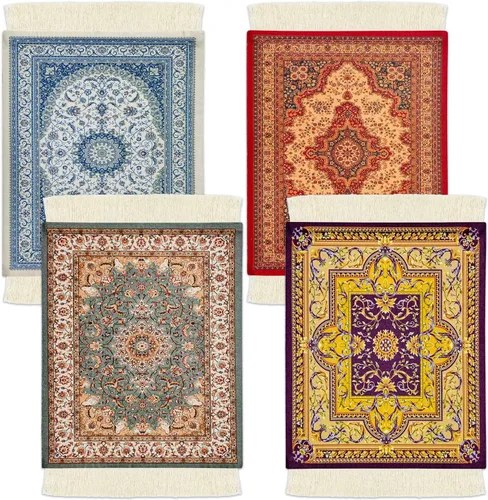 Mini posavasos de mesa, estilo alfombra persa, portavasos, oriental, vintage, bohemio, en miniatura, elegante, para oficina, hogar