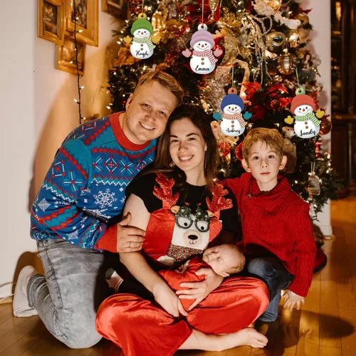 Miniatura 6 de 7 piezas de adorno de Navidad personalizado 2025, adorno de familia de muñeco de nieve con nombre y foto acrílico para decoración de árbol