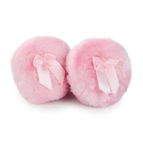 Soplo de polvo de cuerpo grande de 4 pulgadas, soplo de felpa suave y esponjosa con mango de lazo de cinta para cara o cuerpo, paquete de 2 - rosa
